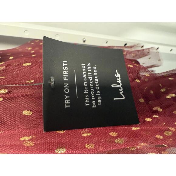 NWT Lulus Forever Sparkling Burgundy Dotted Mesh Tiered Mini Dress Size M - Picture 7 of 9